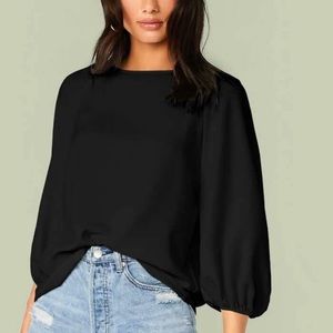 Black Scrunch Sleeve Blouse